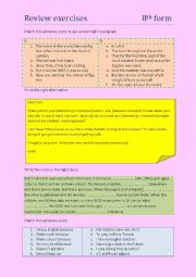 English Worksheet: 8th form review exercises