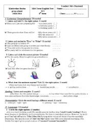 English Worksheet: mid-term test 2 for 8th form (tunisian school)