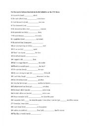 English Worksheet: full infinitive or ing?