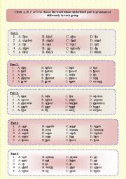 English Worksheet: Choose the word that is pronouced differently 