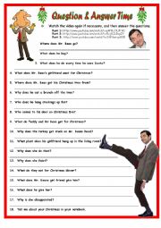 English Worksheet: Merry Christmas Mr. Bean QA. 1 Page Plus Key.