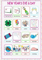 English Worksheet: New Years Eve & Day Picture Dictionary