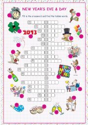 English Worksheet: New Years Eve & Day Crossword Puzzle