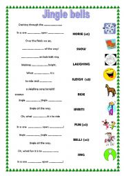 English Worksheet: Jingle bells - matching & filling gaps