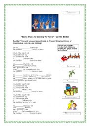 English Worksheet: Justin Biebers Santa Claus is Coming to Town