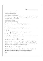 English Worksheet: Grinch video comprehension