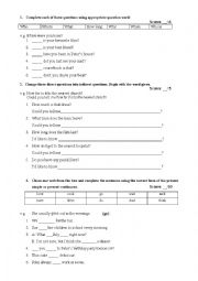 English Worksheet: indirect questions