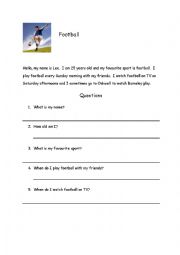 English Worksheet: Reading about football