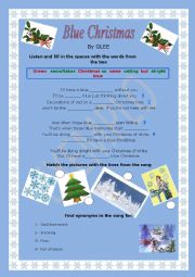 English Worksheet: Blue christmas: A Glee song  *the blue version*