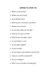 English Worksheet: Getting to know you