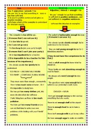 English Worksheet: too and enough