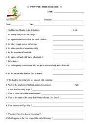 English Worksheet: Peter Pan  Final Evaluation Test