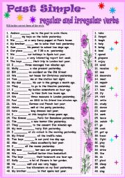 English Worksheet: Past Simple-regular and irregular verbs