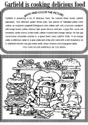 English Worksheet: GARFIELD IS COOKING DELICIOUS FOOD