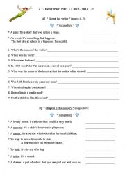 English Worksheet: Peter Pan chapter 1 Reading Comprehension