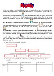 English Worksheet: My family - Reading, grammar and writing