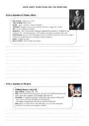 English Worksheet: write about inventions and their inventors