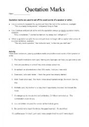 English Worksheet: Quotation Mark Packet