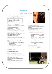 English Worksheet: Song When I look at you , Miley Cirus