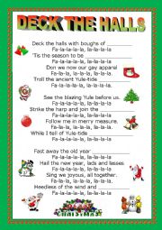 English Worksheet: DECK THE HALLS + KEY. Christmas carol