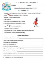 English Worksheet: Peter Pan Chapter 4  Reading Comprehension
