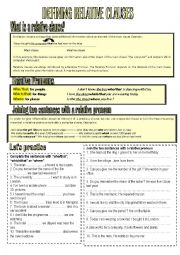 English Worksheet: Defining Relative Clauses