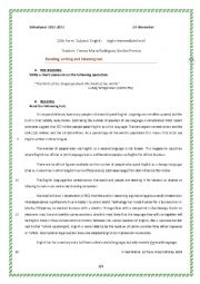 English Worksheet: English test 10th form