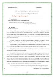 English Worksheet: English test 10th form