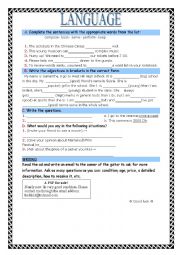 English Worksheet: A language and writing test for 10th grade