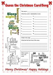 English Worksheet: Wordle Christmas Songs