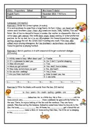 English Worksheet: Mid Term Test for 7th form