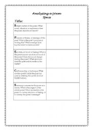 English Worksheet: Analysing a poem - SPEC and SLIMS