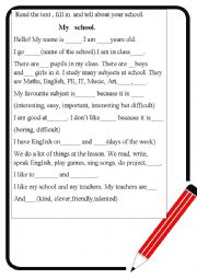 English Worksheet: My school