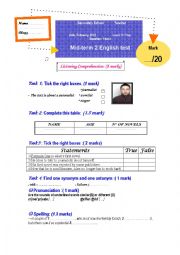 English Worksheet: Mid-Term Test N2 Asuccessful novelist : Alex Garland