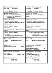 English Worksheet: Revision cards for Cutting Edge Pre intermediate modules 1-5