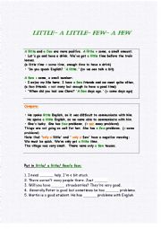 English Worksheet: little- a little- few- a few