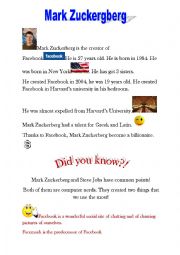 English Worksheet: Biography Mark Zuckerberg 