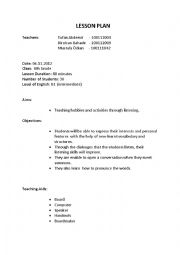 English Worksheet: lesson plan