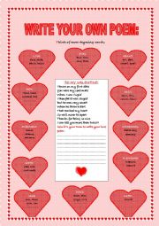 English Worksheet: WRITE YOUR OWN LOVE POEM FOR VALENTINES DAY