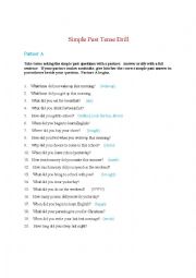 English Worksheet:  A Communicative Simple Past Exercise