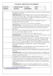 English Worksheet: Poetic devices  Match the terms with the definitions.