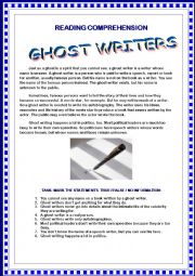 English Worksheet: READING COMPREHENSION - Ghost Writers