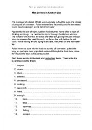 English Worksheet: Man drowns in kitchen sink