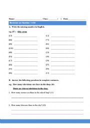 English Worksheet: Revision on number 1-100