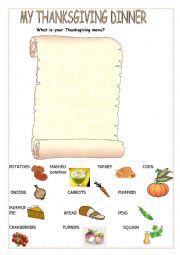 English Worksheet: What is your Thanksgiving menu?