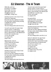 English Worksheet: The A Team - song - Ed Sheeran