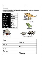 English Worksheet: Contractions: Am Is Are