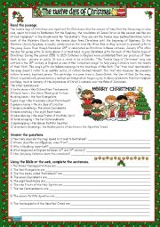 English Worksheet: THE 12 DAYS OF CHRISTMAS