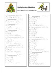 English Worksheet: Shrek twelve days of christmas