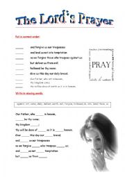 English Worksheet: the Lords Prayer 